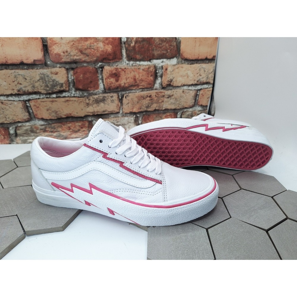 VANS Old Skool Bolt Pink Glow White Premium Leather Shoes Women Sz 7 Rare Knu